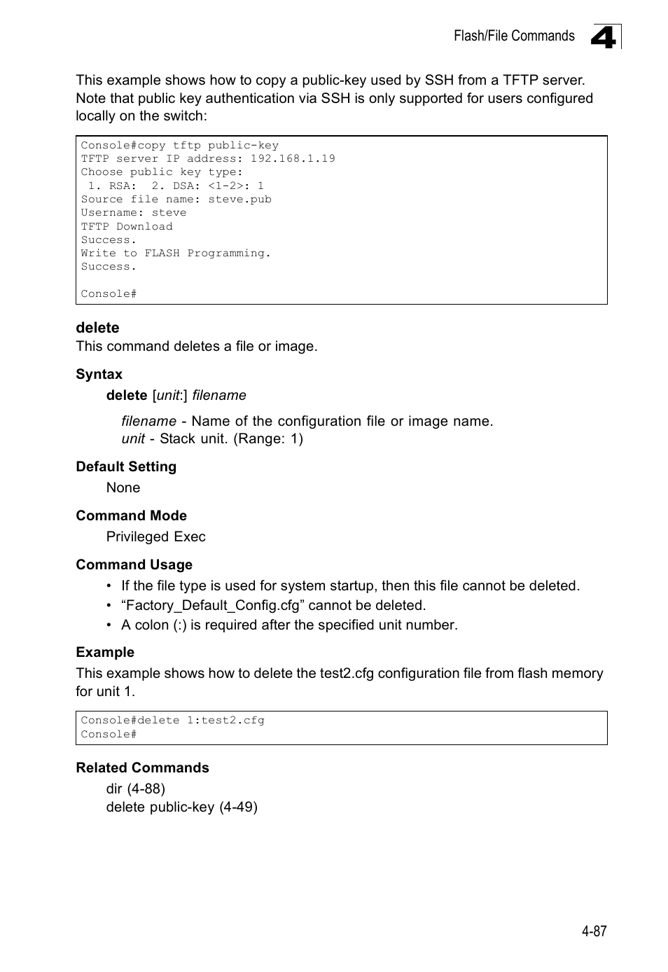 Delete, Delete 4-87 | SMC Networks SMC Tiger 10/100 SMC6128PL2 User Manual | Page 395 / 664