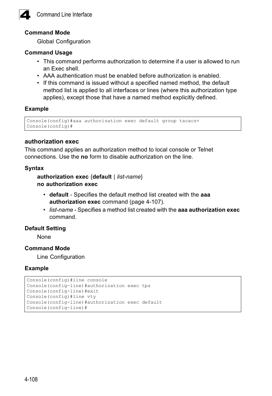 Authorization exec | SMC Networks SMC Tiger 10/100 SMC6128PL2 User Manual | Page 416 / 664