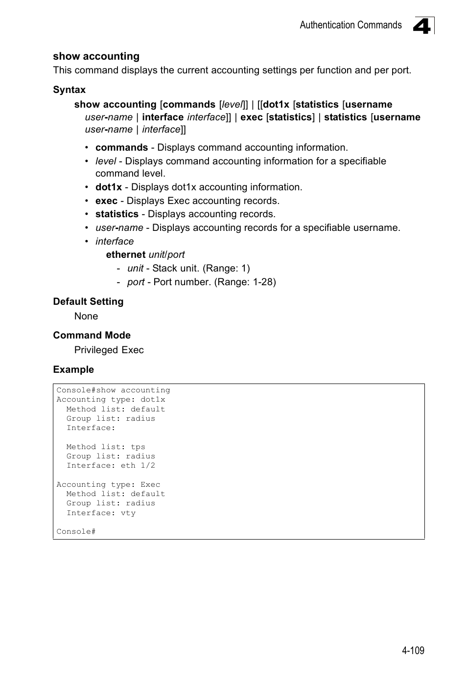 Show accounting | SMC Networks SMC Tiger 10/100 SMC6128PL2 User Manual | Page 417 / 664