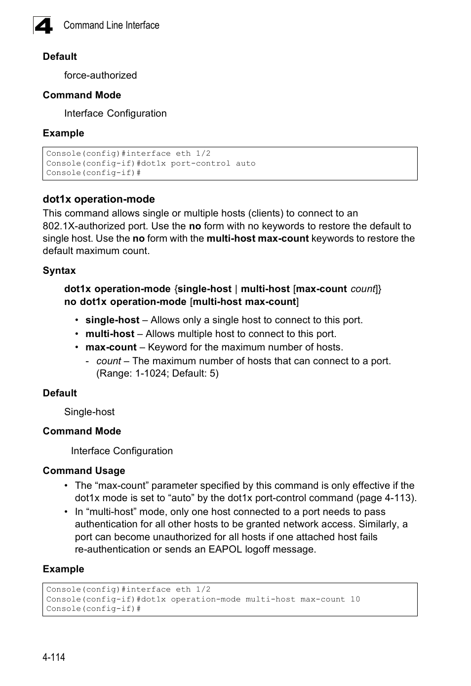 Dot1x operation-mode | SMC Networks SMC Tiger 10/100 SMC6128PL2 User Manual | Page 422 / 664