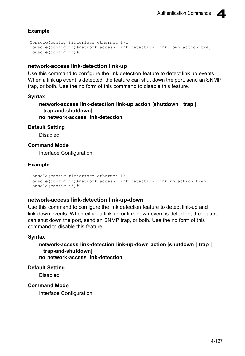 Network-access link-detection link-up, Network-access link-detection link-up-down | SMC Networks SMC Tiger 10/100 SMC6128PL2 User Manual | Page 435 / 664
