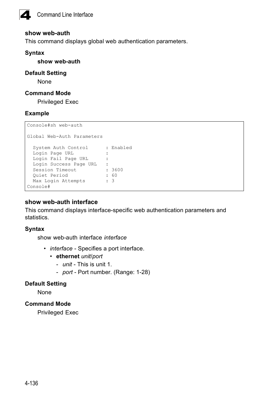 Show web-auth, Show web-auth interface | SMC Networks SMC Tiger 10/100 SMC6128PL2 User Manual | Page 444 / 664