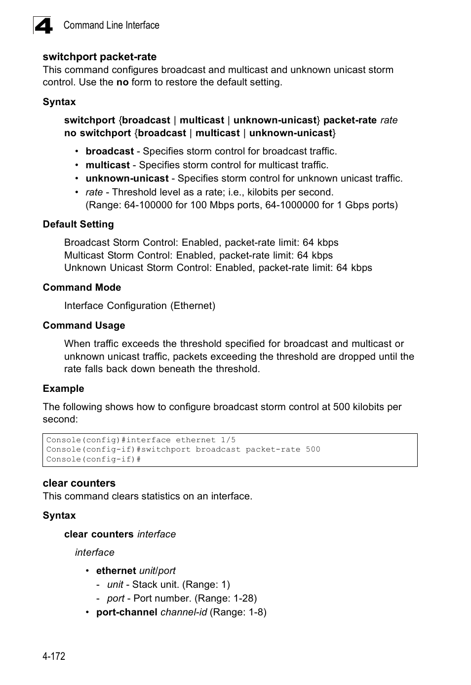 Switchport packet-rate, Clear counters | SMC Networks SMC Tiger 10/100 SMC6128PL2 User Manual | Page 480 / 664