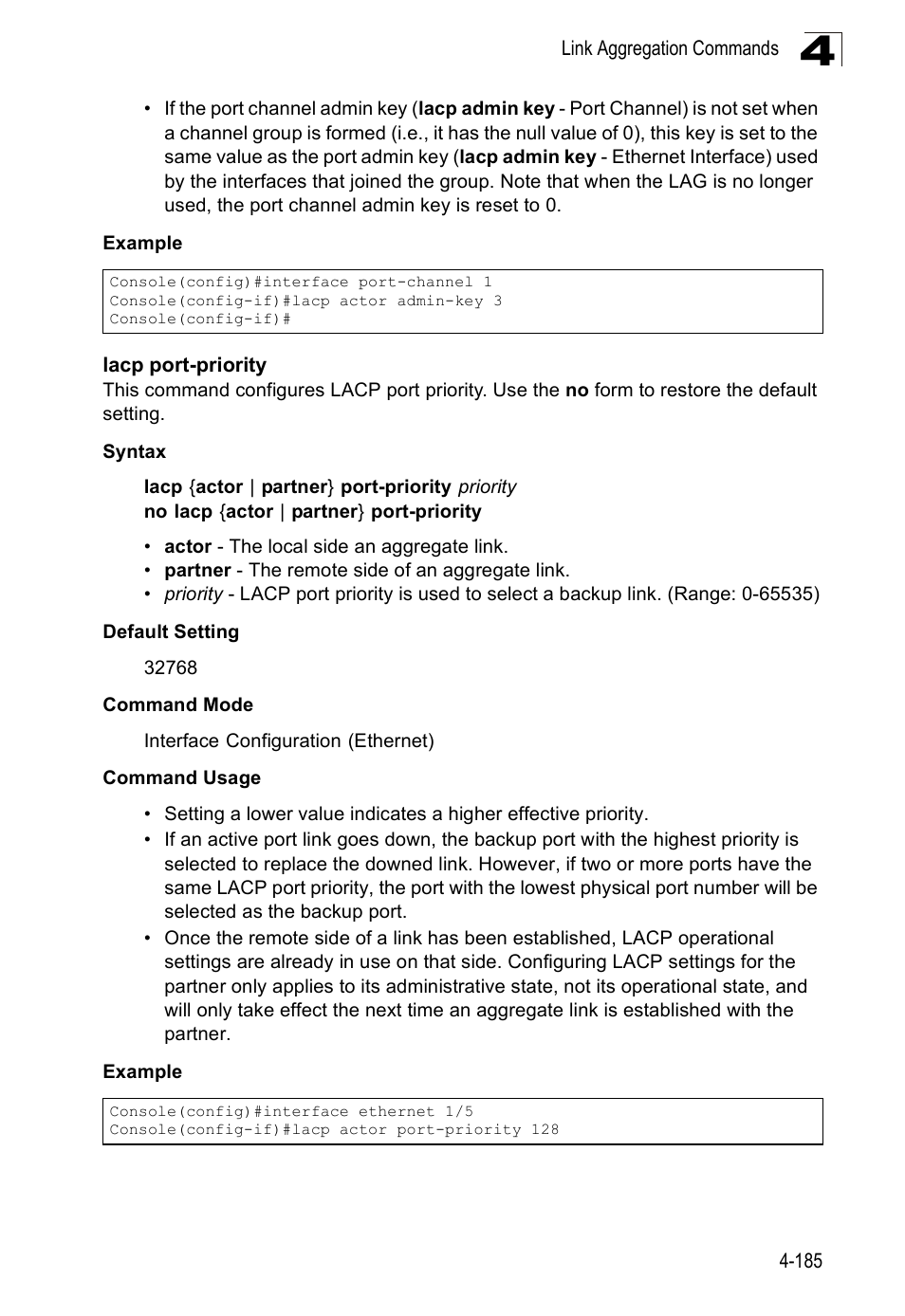 Lacp port-priority | SMC Networks SMC Tiger 10/100 SMC6128PL2 User Manual | Page 493 / 664