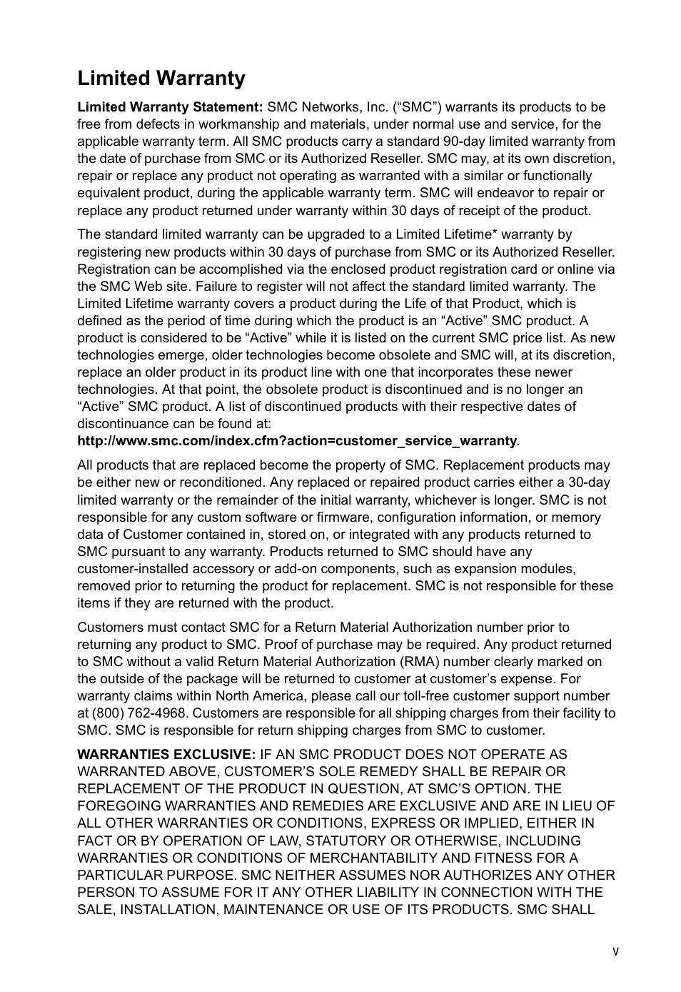 Limited warranty | SMC Networks SMC Tiger 10/100 SMC6128PL2 User Manual | Page 5 / 664