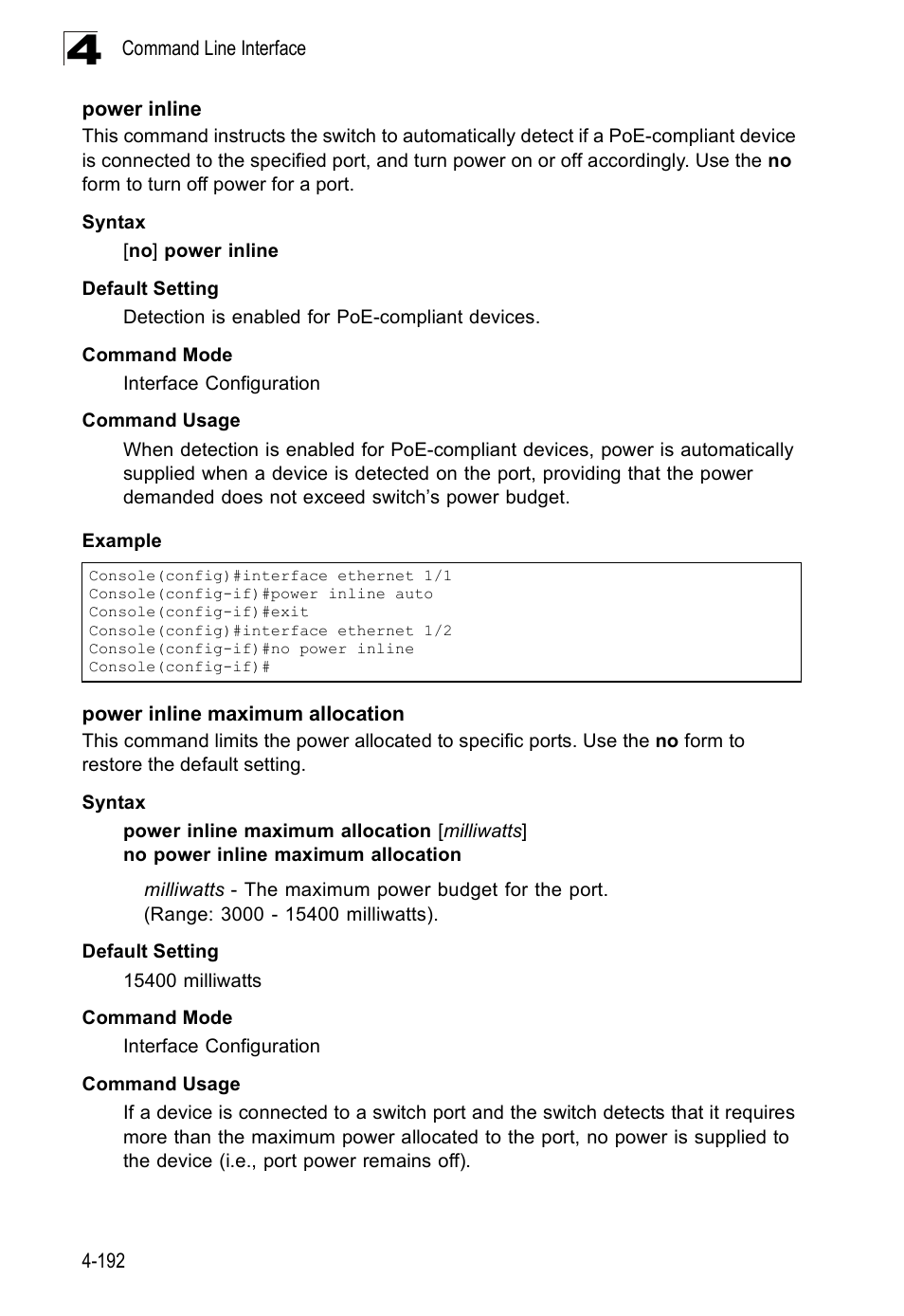 Power inline, Power inline maximum allocation | SMC Networks SMC Tiger 10/100 SMC6128PL2 User Manual | Page 500 / 664