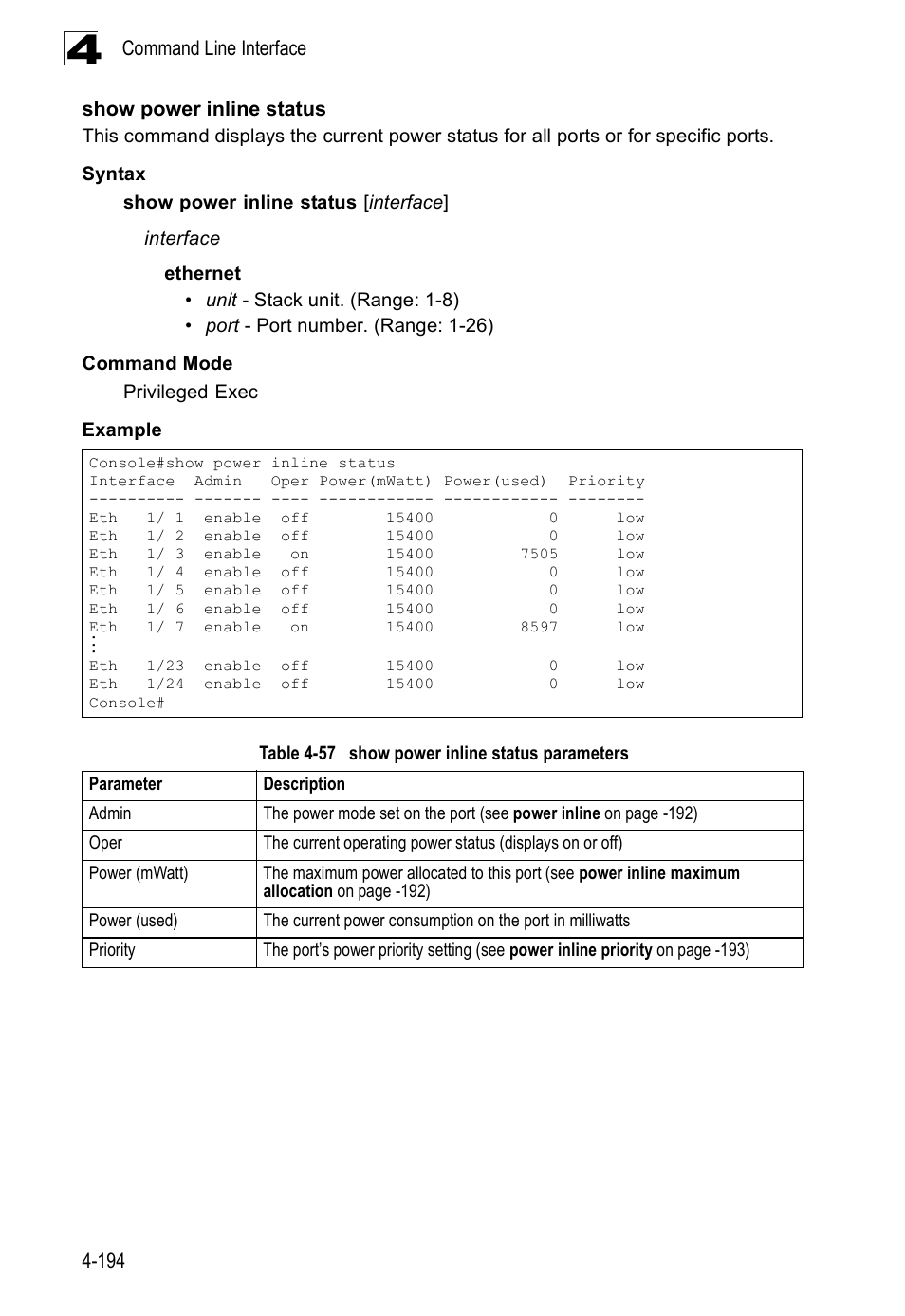 Show power inline status | SMC Networks SMC Tiger 10/100 SMC6128PL2 User Manual | Page 502 / 664