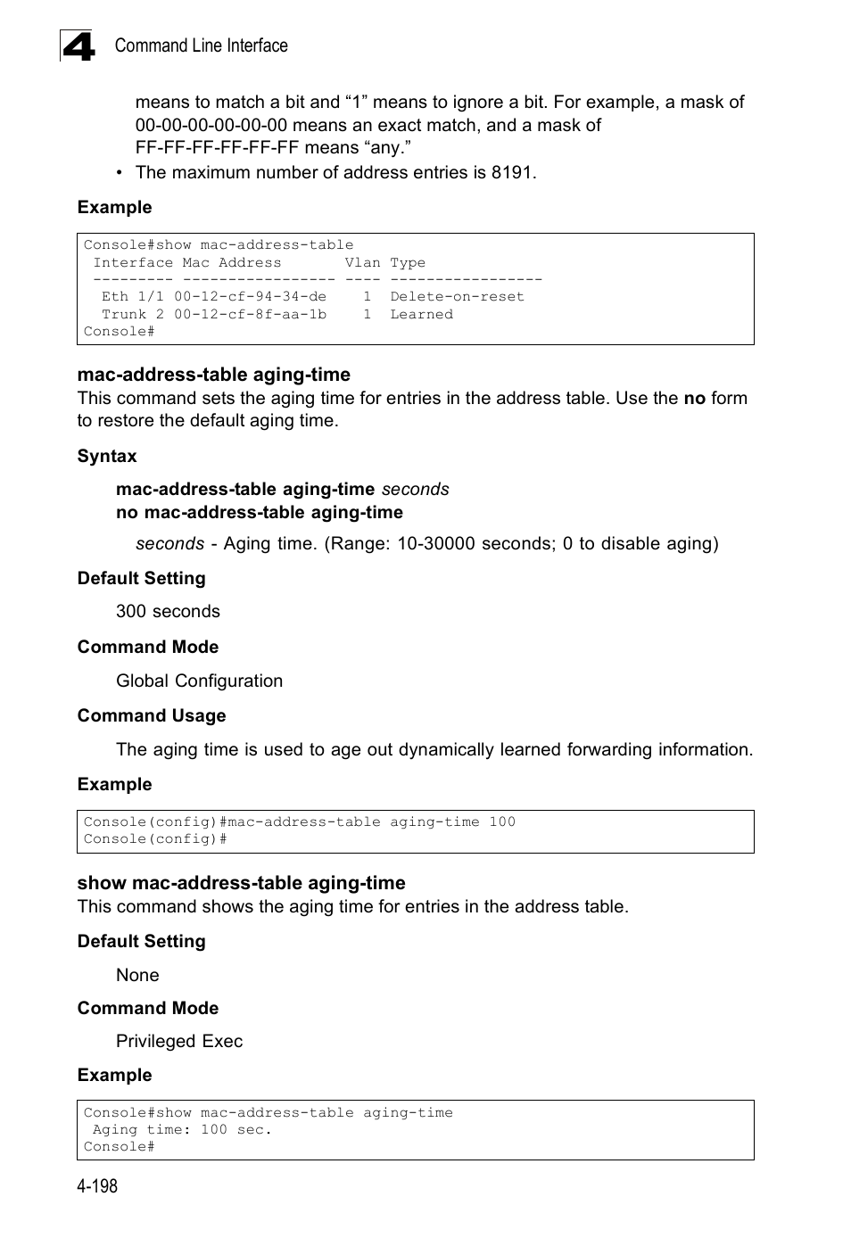 Mac-address-table aging-time, Show mac-address-table aging-time | SMC Networks SMC Tiger 10/100 SMC6128PL2 User Manual | Page 506 / 664