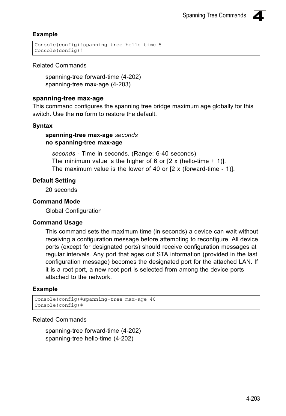 Spanning-tree max-age | SMC Networks SMC Tiger 10/100 SMC6128PL2 User Manual | Page 511 / 664