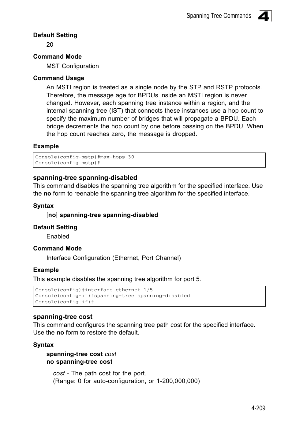 Spanning-tree spanning-disabled, Spanning-tree cost | SMC Networks SMC Tiger 10/100 SMC6128PL2 User Manual | Page 517 / 664