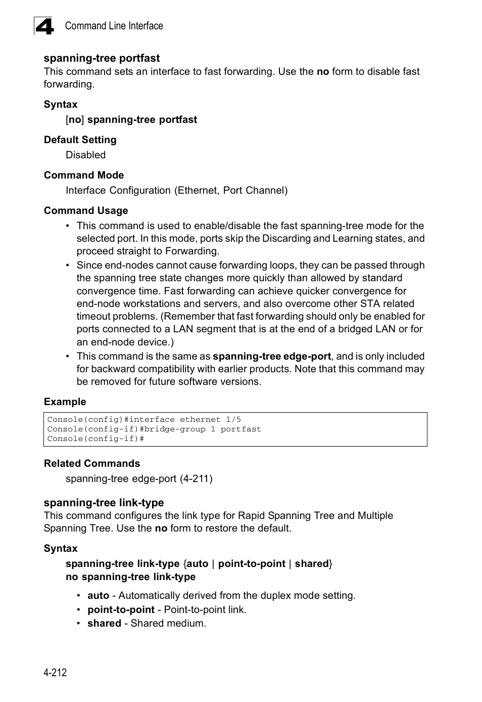 Spanning-tree portfast, Spanning-tree link-type | SMC Networks SMC Tiger 10/100 SMC6128PL2 User Manual | Page 520 / 664