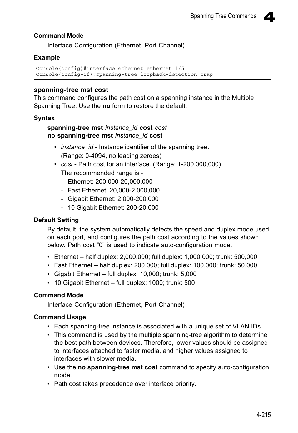 Spanning-tree mst cost | SMC Networks SMC Tiger 10/100 SMC6128PL2 User Manual | Page 523 / 664