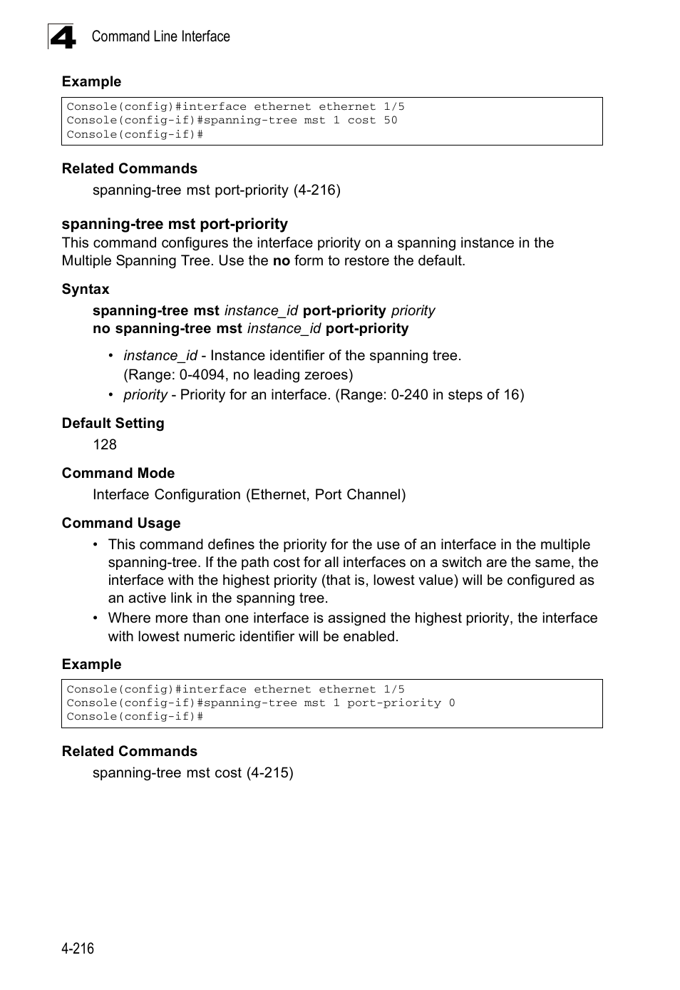 Spanning-tree mst port-priority | SMC Networks SMC Tiger 10/100 SMC6128PL2 User Manual | Page 524 / 664