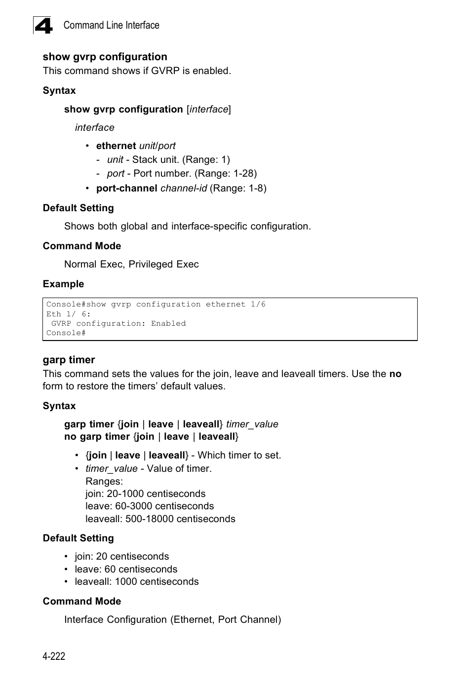 Show gvrp configuration, Garp timer | SMC Networks SMC Tiger 10/100 SMC6128PL2 User Manual | Page 530 / 664