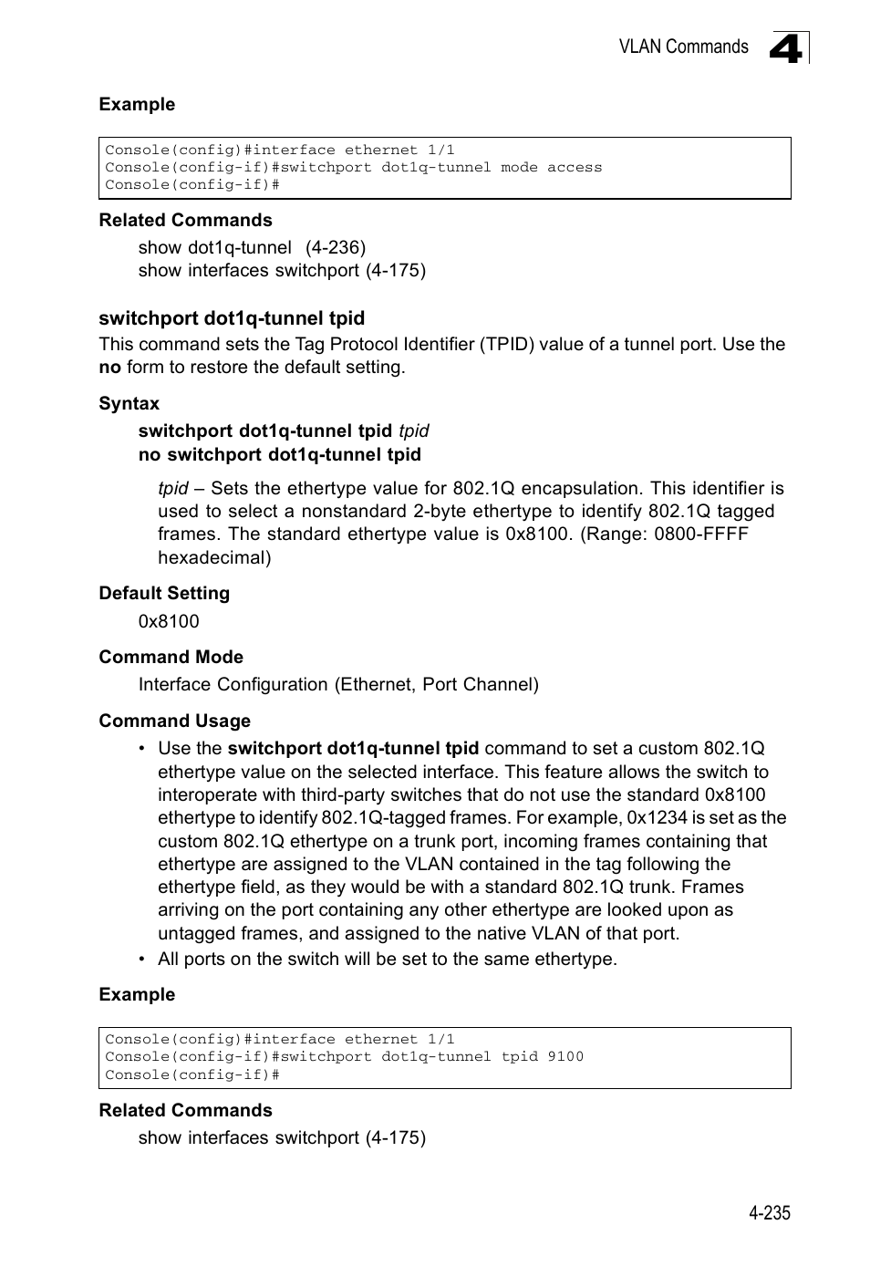Switchport dot1q-tunnel tpid | SMC Networks SMC Tiger 10/100 SMC6128PL2 User Manual | Page 543 / 664