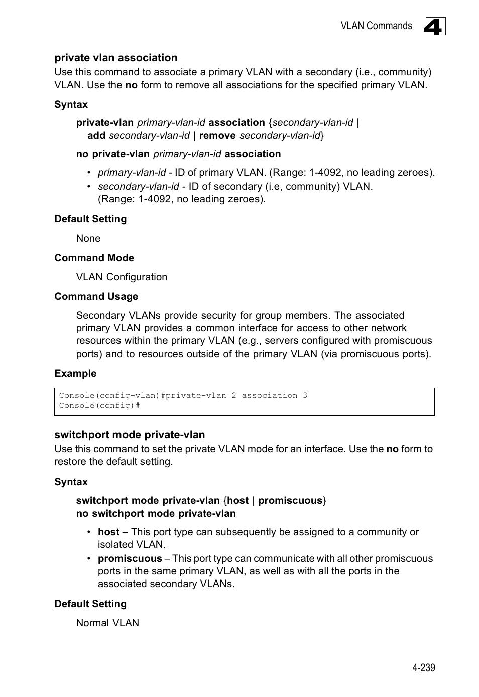 Private vlan association, Switchport mode private-vlan | SMC Networks SMC Tiger 10/100 SMC6128PL2 User Manual | Page 547 / 664