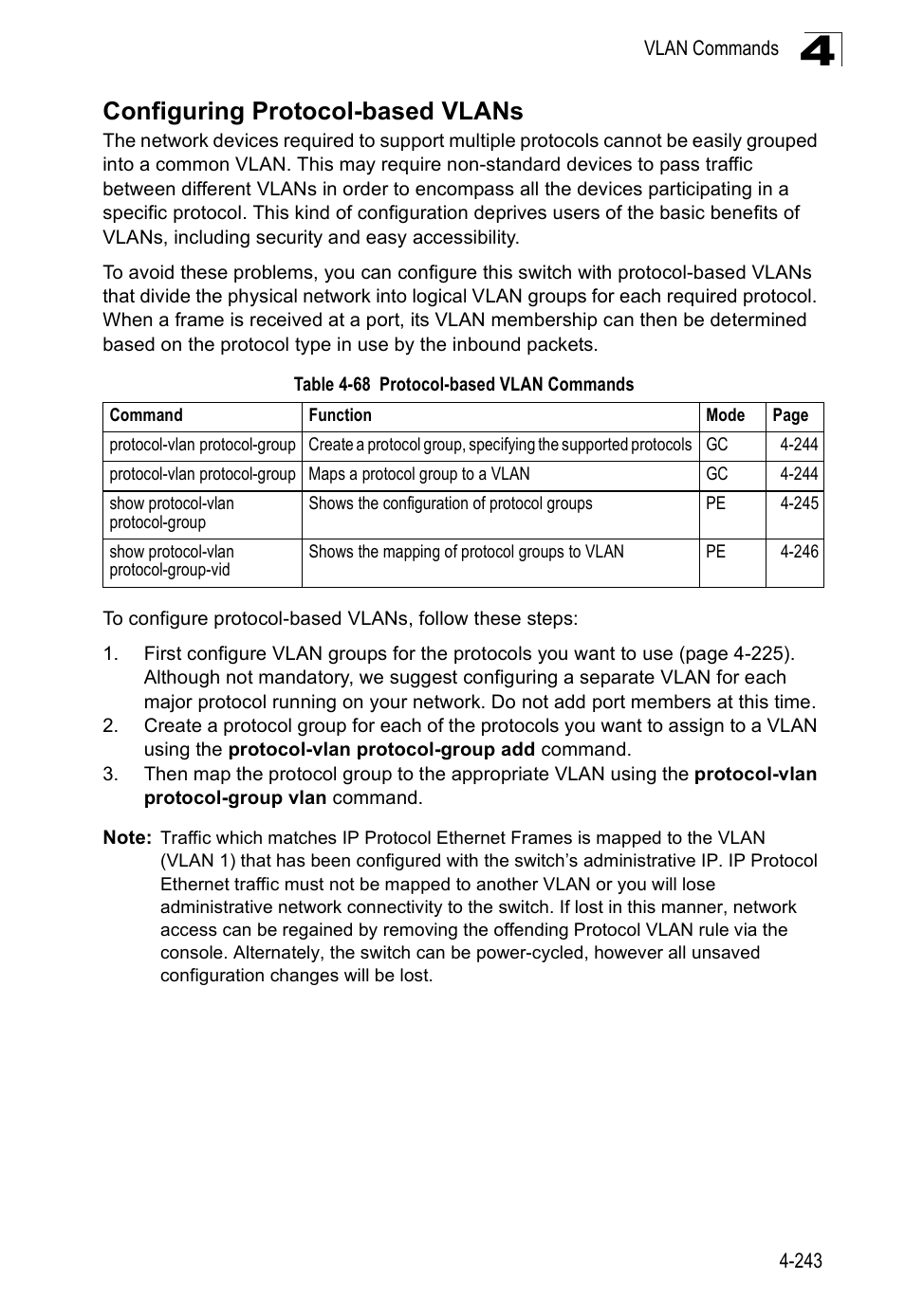 Configuring protocol-based vlans, Table 4-68, Protocol-based vlan commands | SMC Networks SMC Tiger 10/100 SMC6128PL2 User Manual | Page 551 / 664