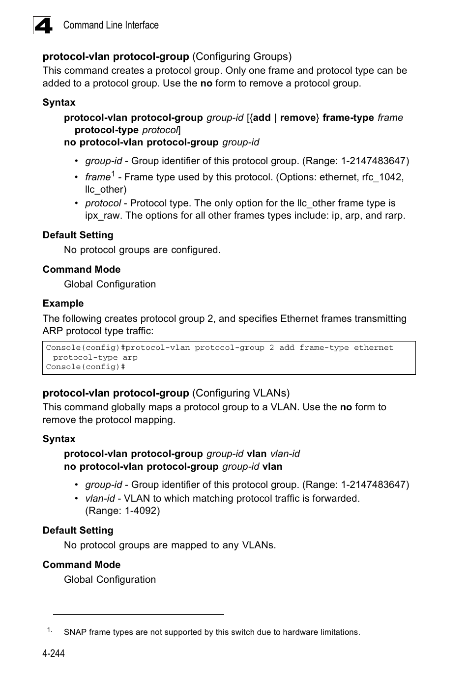 Protocol-vlan protocol-group (configuring groups), Protocol-vlan protocol-group (configuring vlans) | SMC Networks SMC Tiger 10/100 SMC6128PL2 User Manual | Page 552 / 664