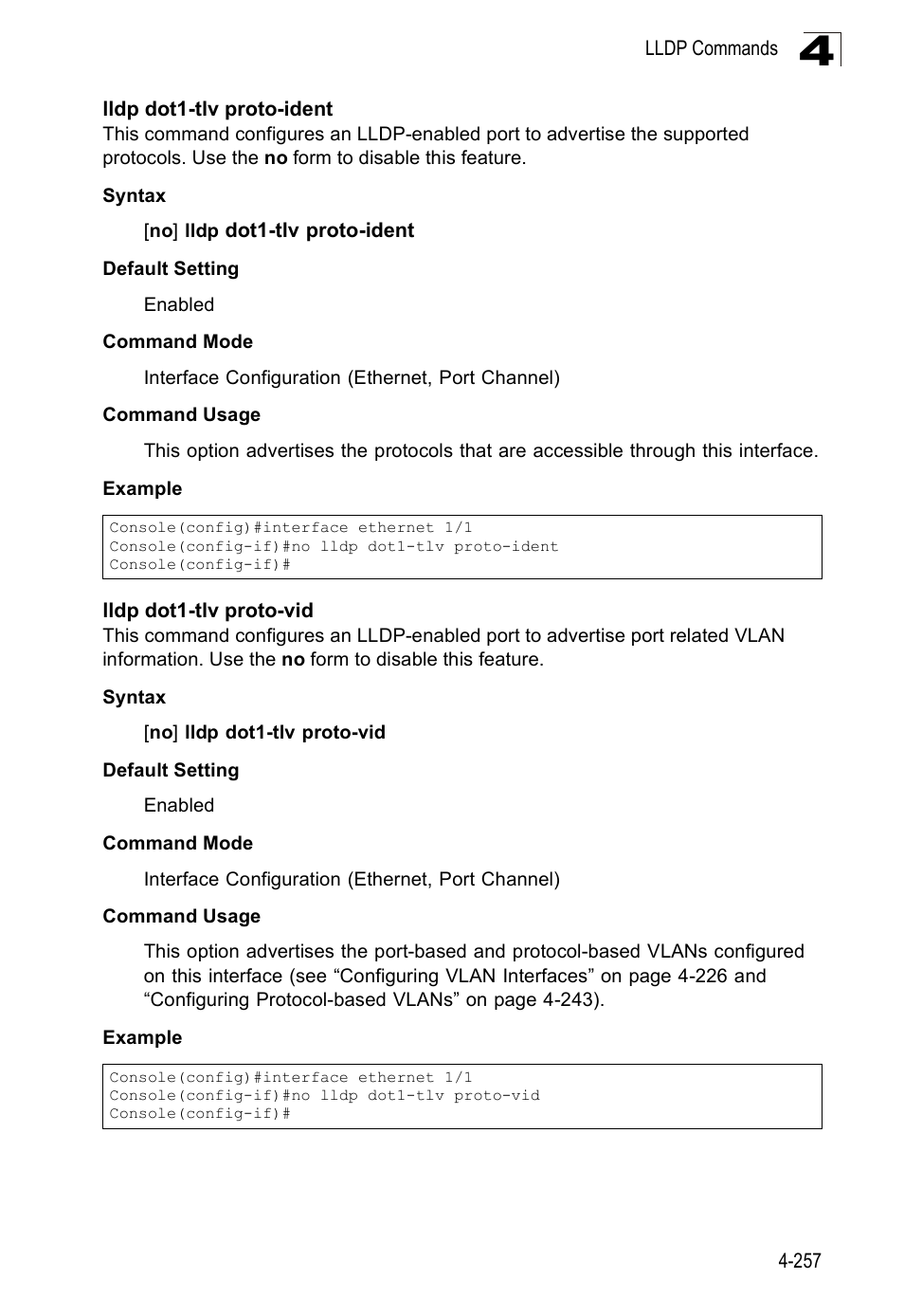 Lldp dot1-tlv proto-ident, Lldp dot1-tlv proto-vid | SMC Networks SMC Tiger 10/100 SMC6128PL2 User Manual | Page 565 / 664
