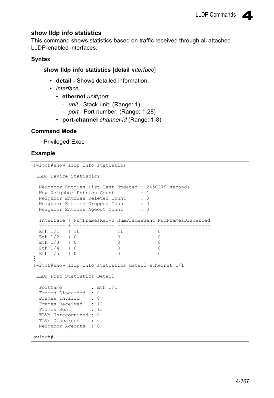 Show lldp info statistics | SMC Networks SMC Tiger 10/100 SMC6128PL2 User Manual | Page 575 / 664
