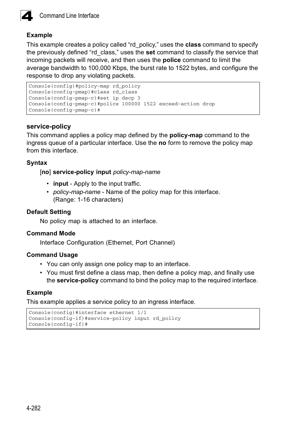 Service-policy 4-282 | SMC Networks SMC Tiger 10/100 SMC6128PL2 User Manual | Page 590 / 664