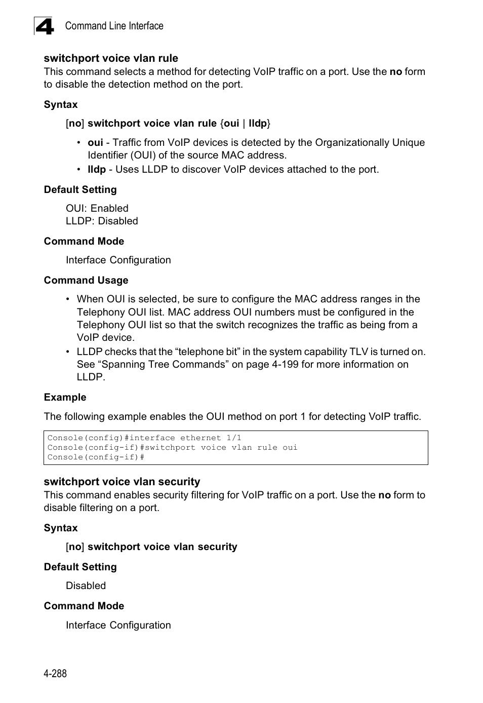 Switchport voice vlan rule, Switchport voice vlan security | SMC Networks SMC Tiger 10/100 SMC6128PL2 User Manual | Page 596 / 664