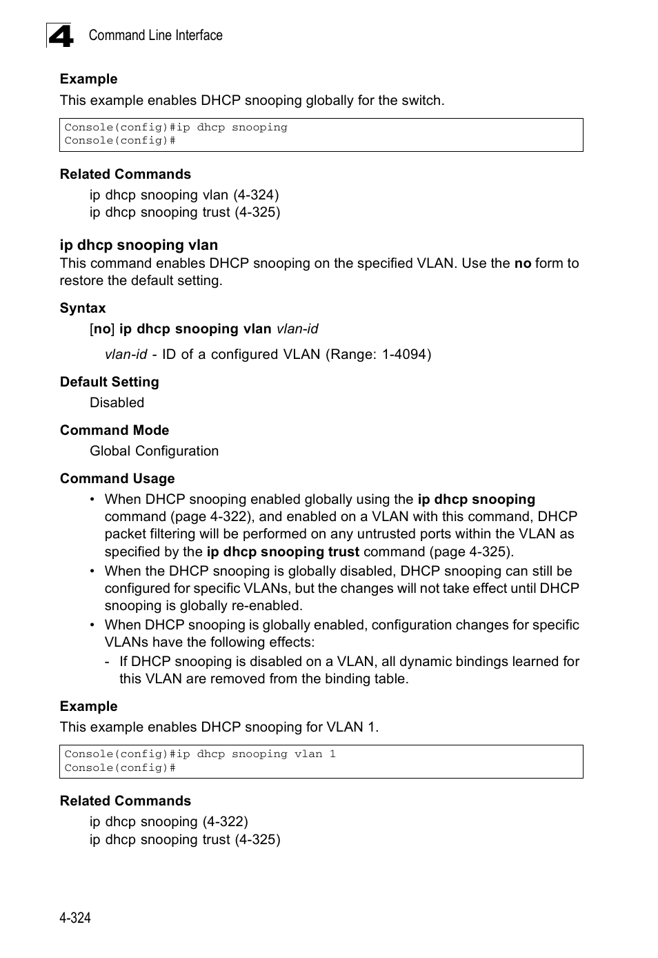 Ip dhcp snooping vlan, Ip dhcp snooping vlan (4-324) | SMC Networks SMC Tiger 10/100 SMC6128PL2 User Manual | Page 632 / 664