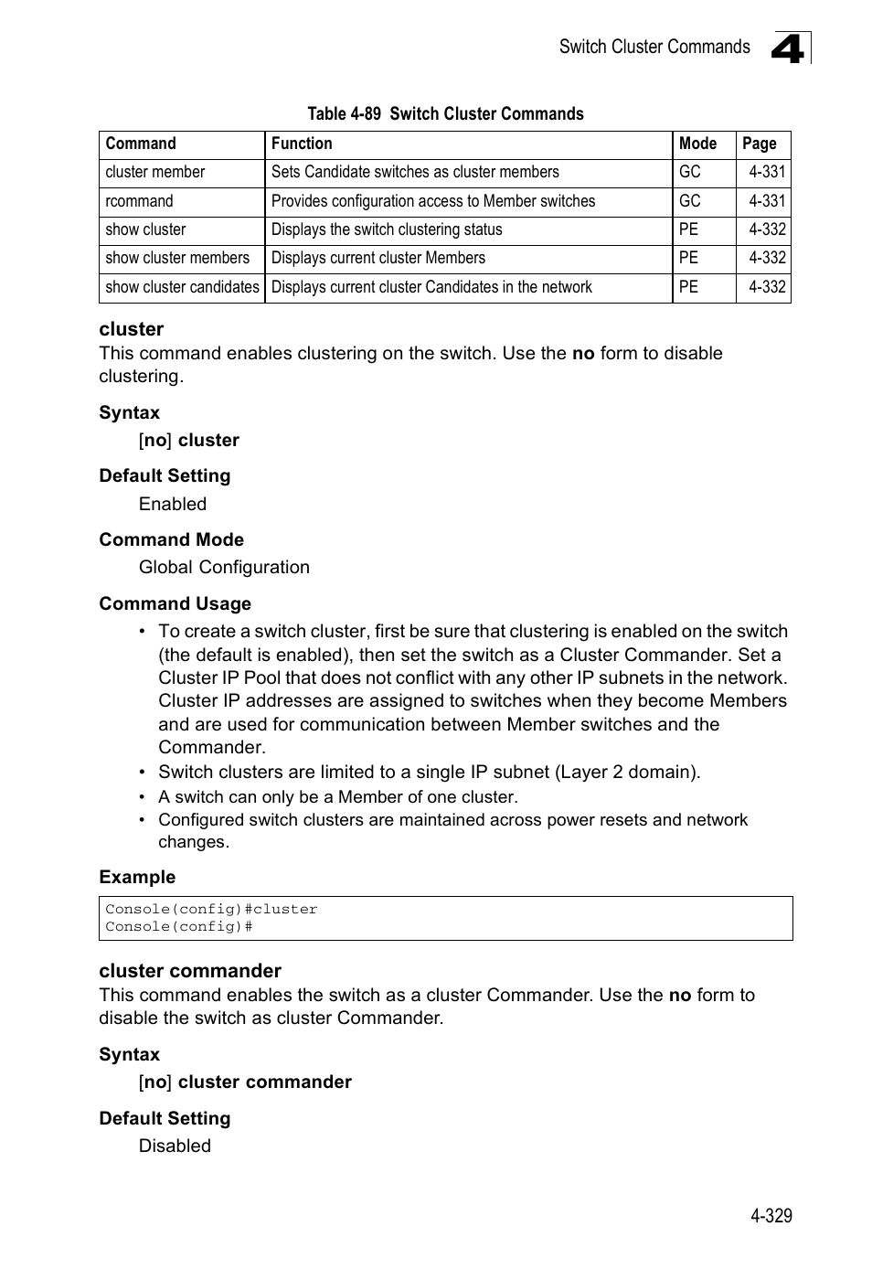 Cluster, Cluster commander, Cluster 4-329 cluster commander | SMC Networks SMC Tiger 10/100 SMC6128PL2 User Manual | Page 637 / 664