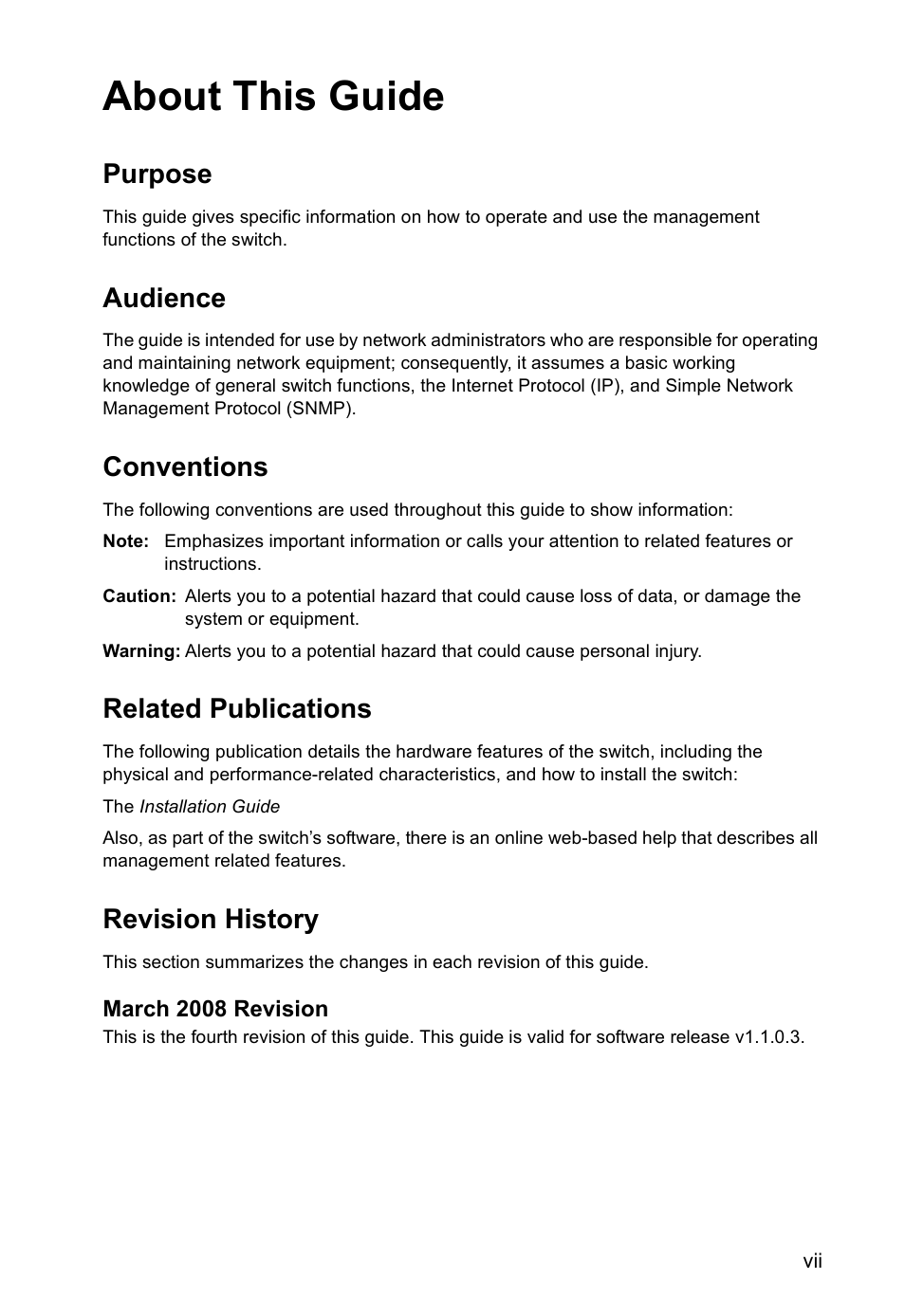 About this guide, Purpose, Audience | Conventions, Related publications, Revision history | SMC Networks SMC Tiger 10/100 SMC6128PL2 User Manual | Page 7 / 664