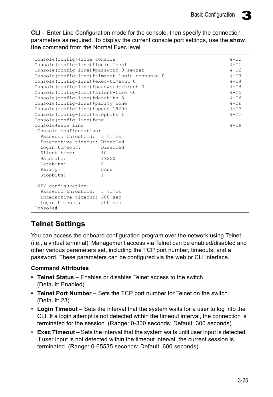 Telnet settings | SMC Networks SMC Tiger 10/100 SMC6128PL2 User Manual | Page 77 / 664