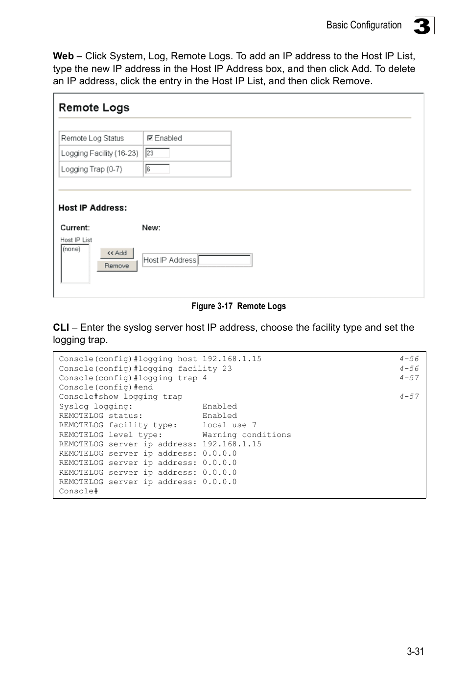 Figure 3-17 remote logs | SMC Networks SMC Tiger 10/100 SMC6128PL2 User Manual | Page 83 / 664