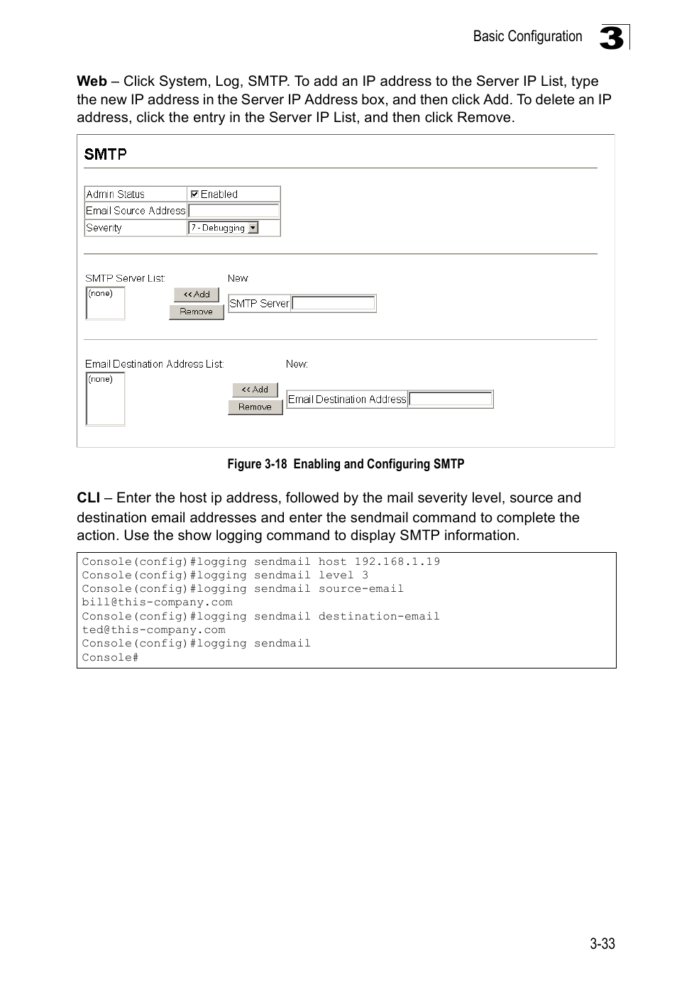 Figure 3-18 enabling and configuring smtp | SMC Networks SMC Tiger 10/100 SMC6128PL2 User Manual | Page 85 / 664