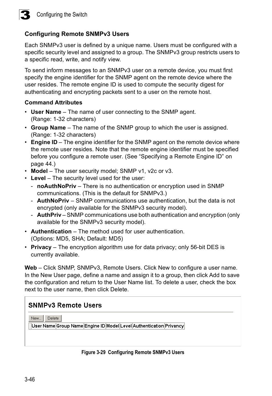 Configuring remote snmpv3 users, Figure 3-29 configuring remote snmpv3 users | SMC Networks SMC Tiger 10/100 SMC6128PL2 User Manual | Page 98 / 664