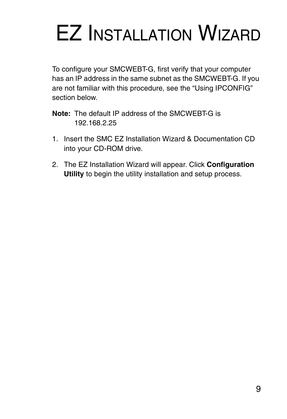 Ez installation wizard, Ez i, Nstallation | Izard | SMC Networks SMCWEBT-G User Manual | Page 21 / 66