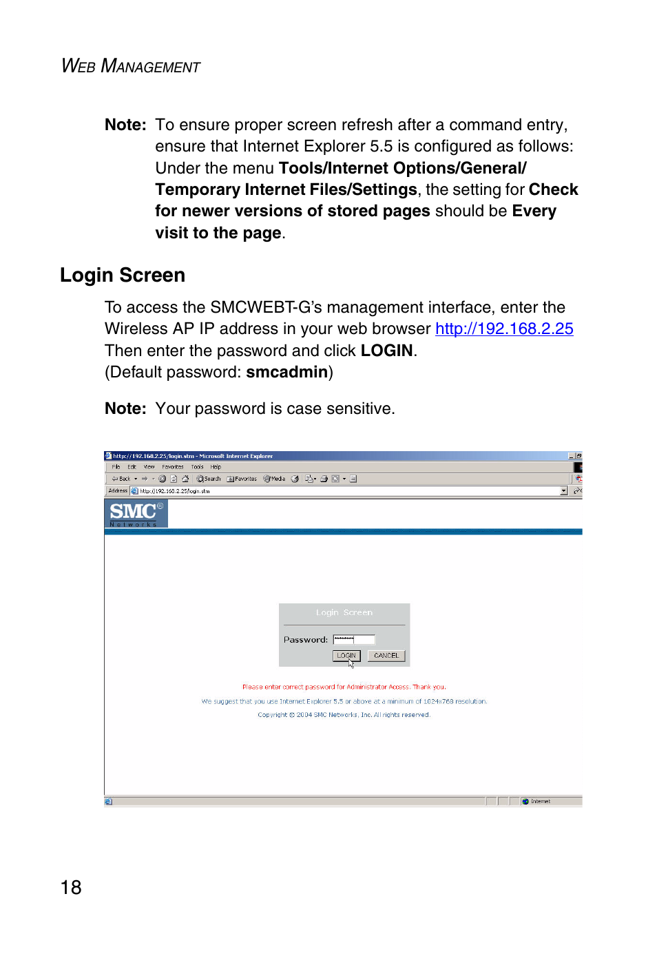 Login screen | SMC Networks SMCWEBT-G User Manual | Page 30 / 66