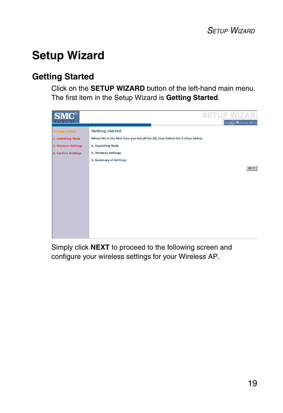 Setup wizard, Getting started | SMC Networks SMCWEBT-G User Manual | Page 31 / 66