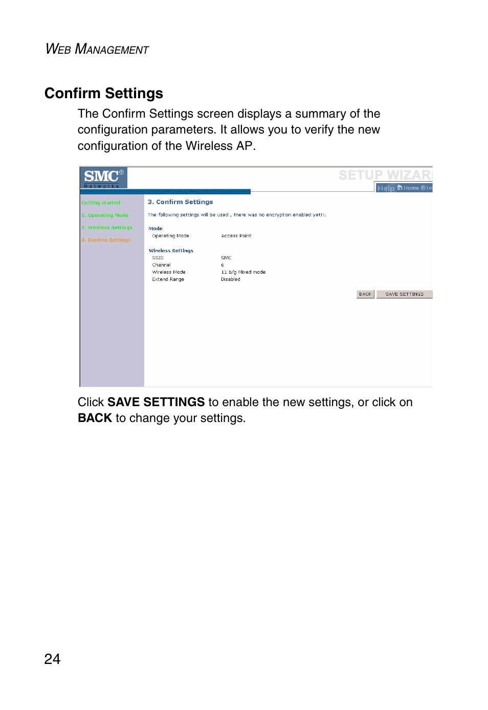 Confirm settings | SMC Networks SMCWEBT-G User Manual | Page 36 / 66