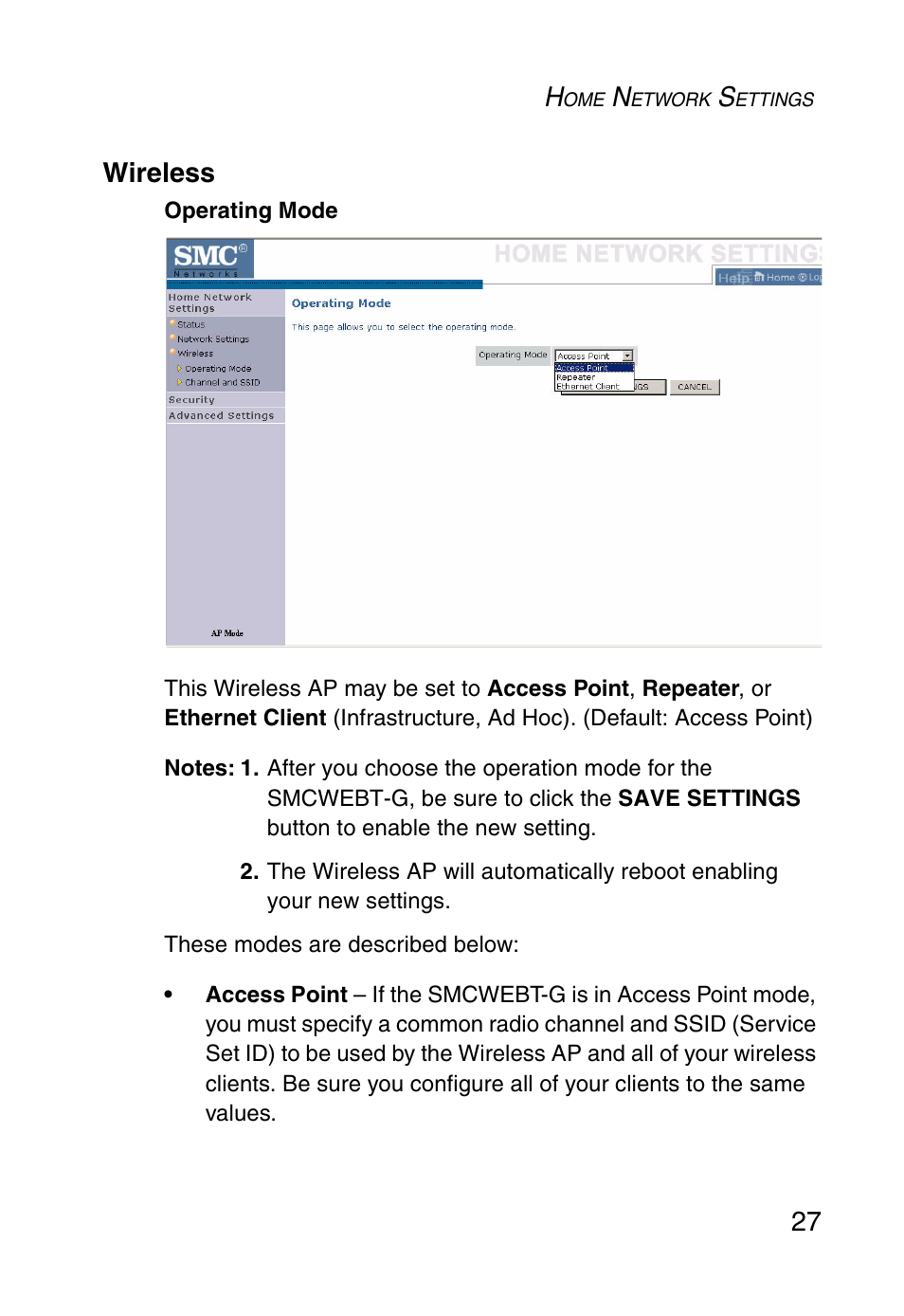 Wireless, 27 wireless | SMC Networks SMCWEBT-G User Manual | Page 39 / 66