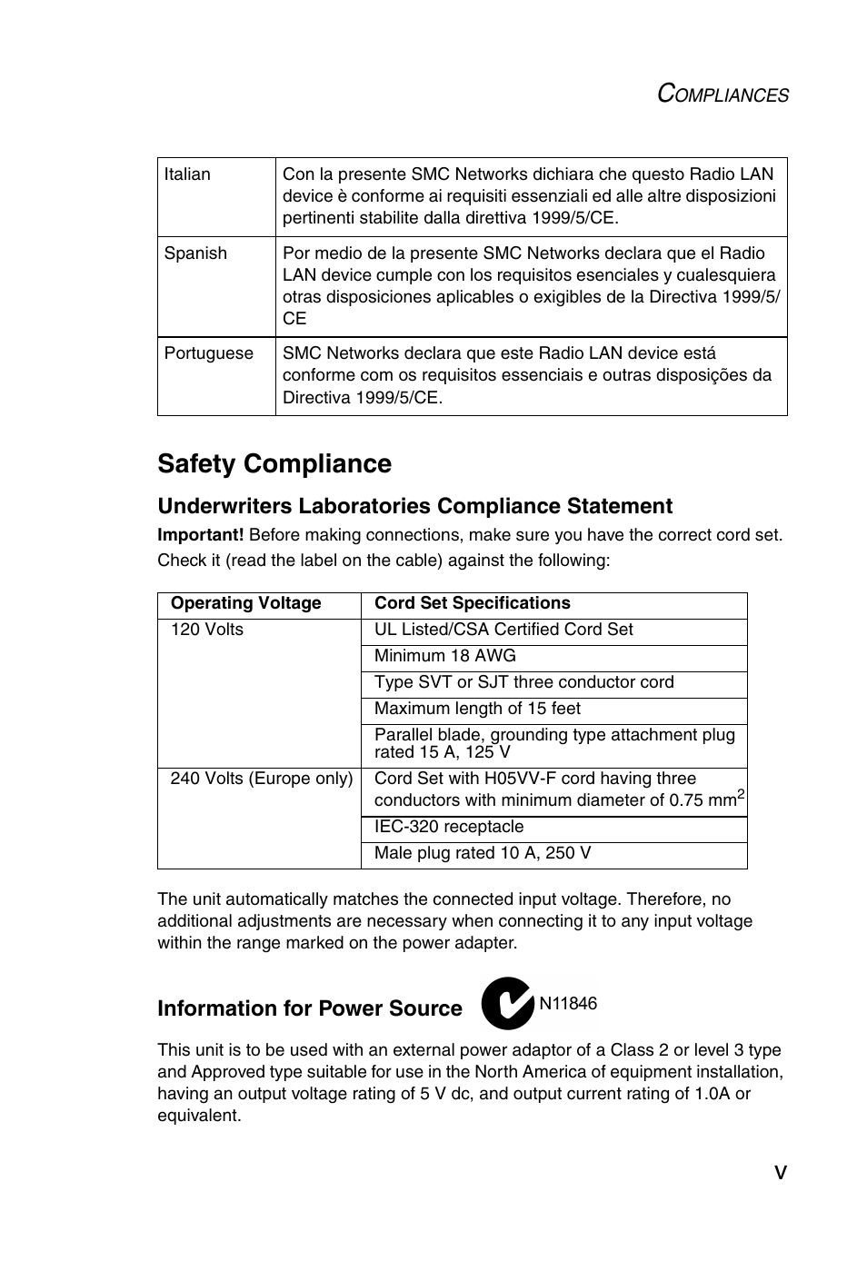 Vsafety compliance | SMC Networks SMCWEBT-G User Manual | Page 9 / 66