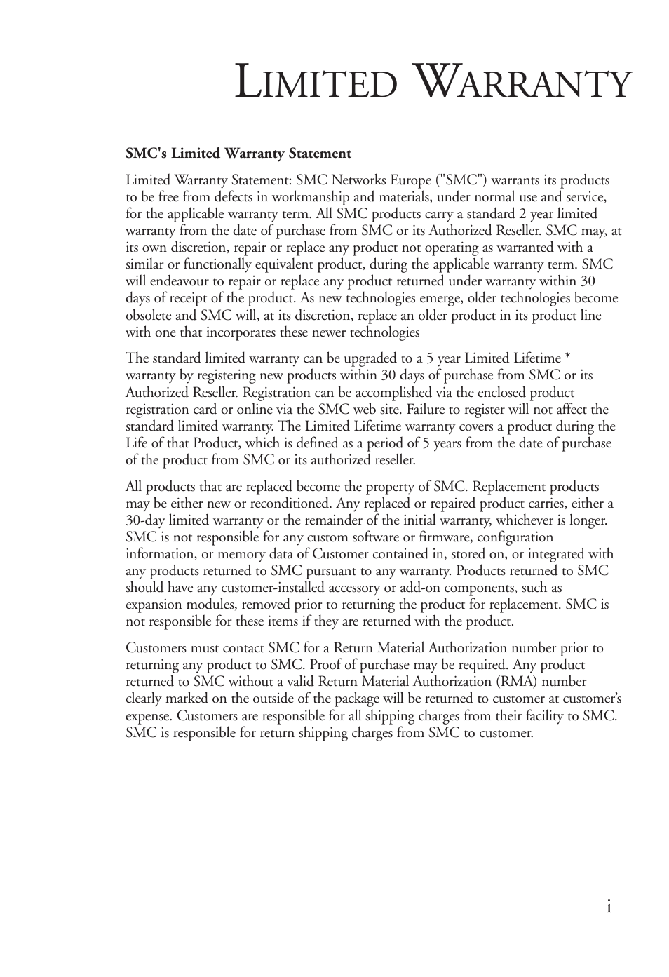 Imited, Arranty | SMC Networks Barricade SMC2404WBR User Manual | Page 132 / 134