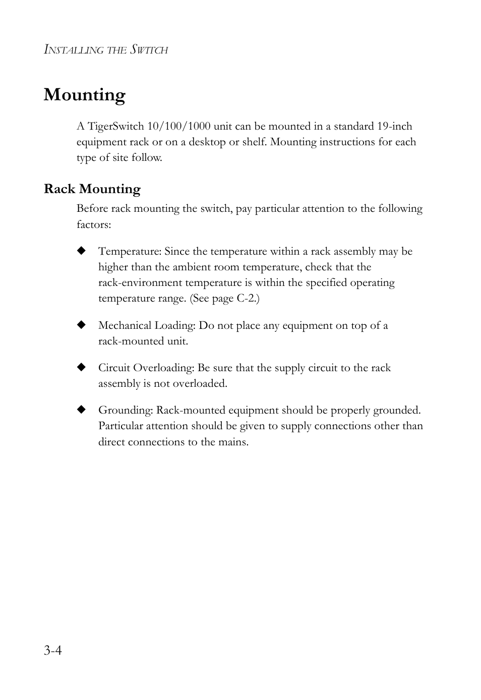 Mounting, Rack mounting, Mounting -4 | Rack mounting -4 | SMC Networks TIGERSWITCH SMC8648T User Manual | Page 40 / 80