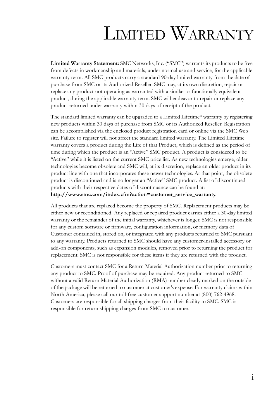 Imited, Arranty | SMC Networks TIGERSWITCH SMC8648T User Manual | Page 5 / 80