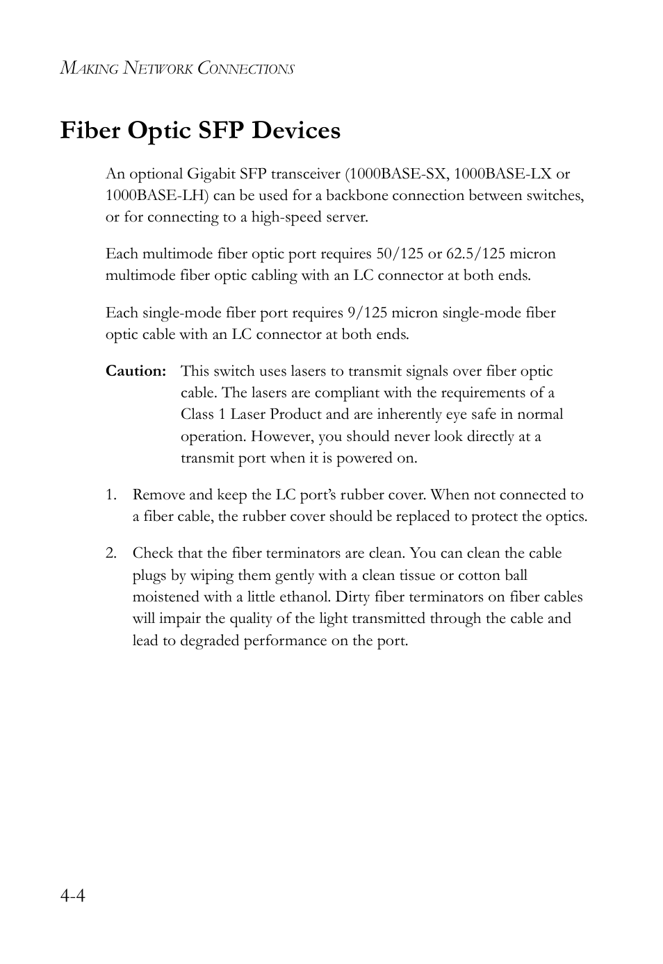 Fiber optic sfp devices, Fiber optic sfp devices -4 | SMC Networks TIGERSWITCH SMC8648T User Manual | Page 50 / 80