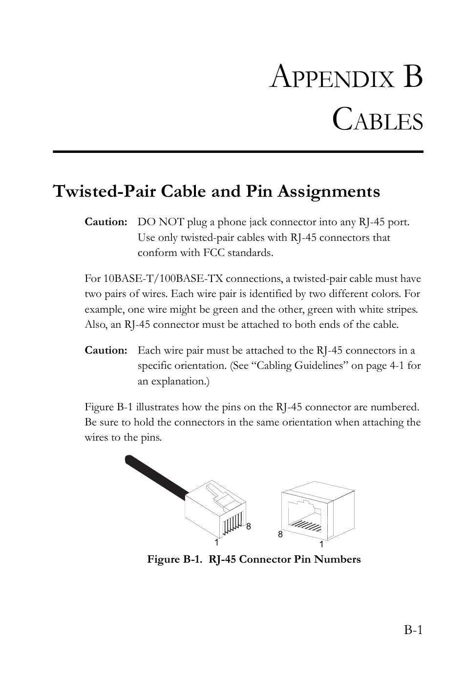 Appendix b cables, Twisted-pair cable and pin assignments, Ppendix | Ables | SMC Networks TIGERSWITCH SMC8648T User Manual | Page 57 / 80