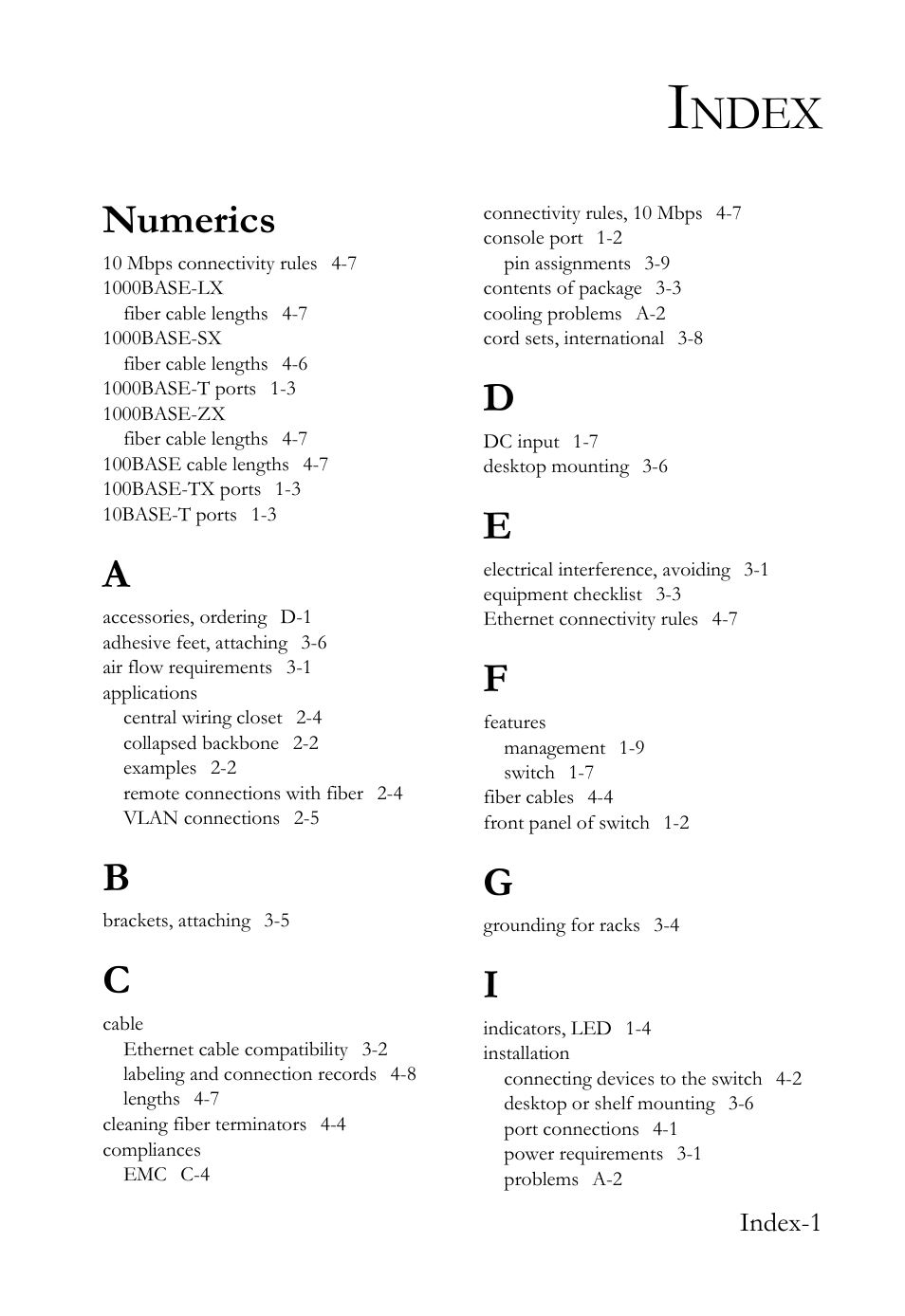 Index, Ndex, Numerics | SMC Networks TIGERSWITCH SMC8648T User Manual | Page 75 / 80