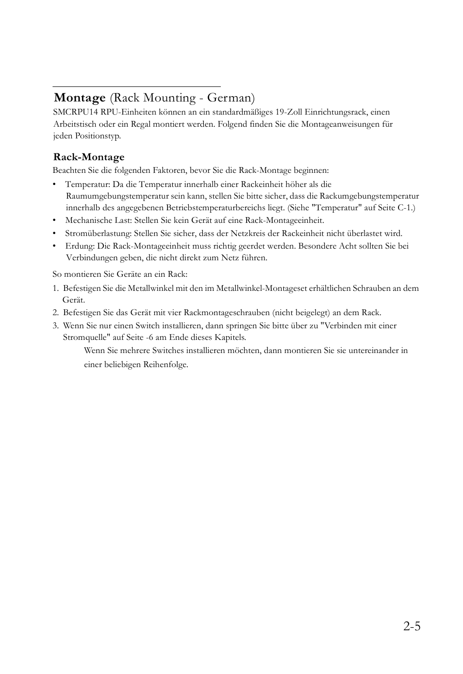 Montage (rack mounting - german) | SMC Networks SMCRPU14 User Manual | Page 25 / 38