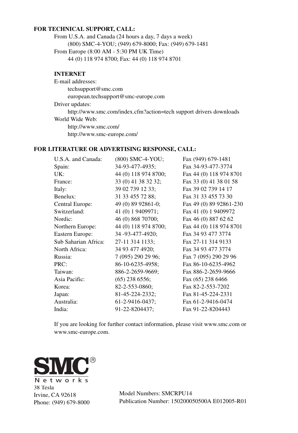 SMC Networks SMCRPU14 User Manual | Page 38 / 38