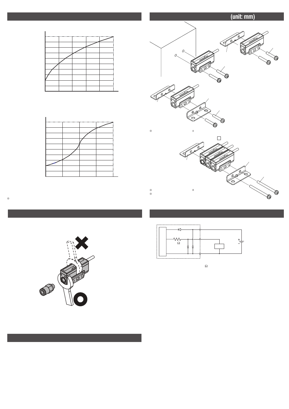 Mounting and installation (unit: mm), Piping circuit, Flow characteristic chart (reference) | Recommended fitting list, Manifold mount (using zs-36-a ), Mount on one side mount on direct, Mount on both sides, Pfmv5 series recommended fitting list | SMC Networks Flow Sensor PFMV5 User Manual | Page 3 / 3