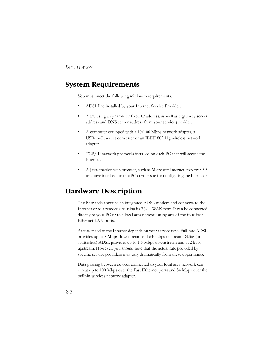 System requirements, Hardware description, System requirements -2 hardware description -2 | SMC Networks SMC7908VoWBRA User Manual | Page 18 / 137