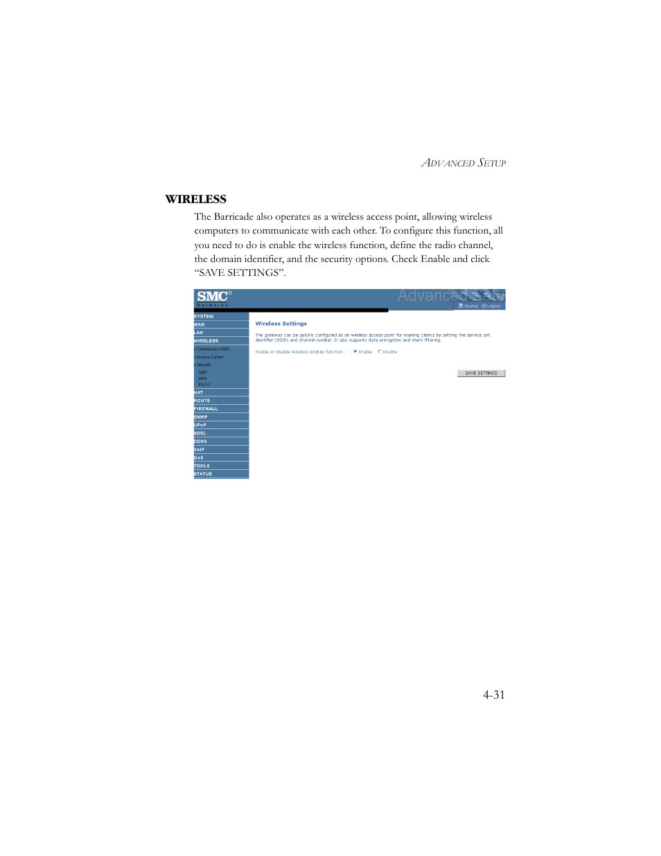 Wireless, Wireless -31 | SMC Networks SMC7908VoWBRA User Manual | Page 65 / 137